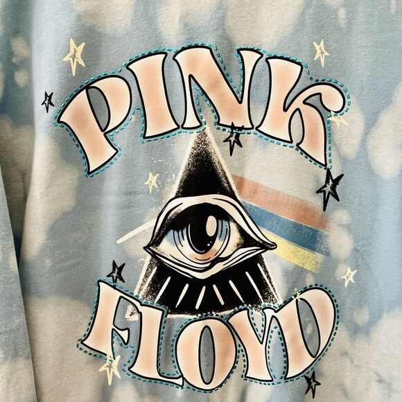 Pink Floyd Women's Large Sweatshirt Blue Clouds Tie Dye Embellished Pullover NWT - Picture 2 of 8